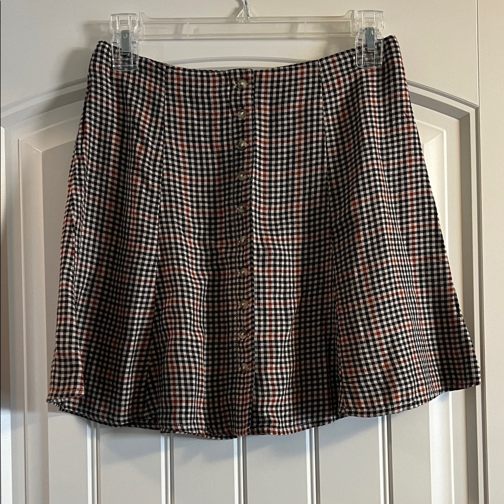 NWT American Eagle Outfitters Plaid Black, Cream, and Rust Red Skirt Size 0